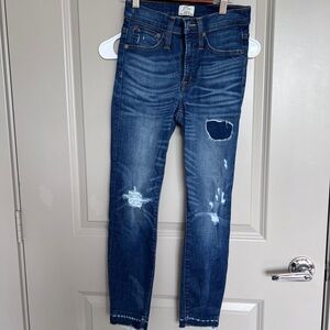J. Crew Blue Skinny Jeans with Distressed Details